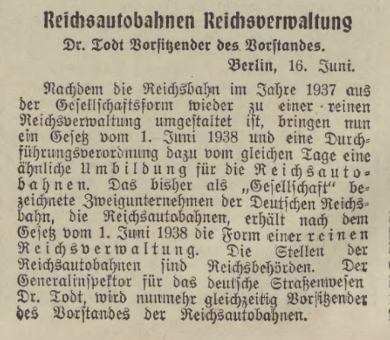 Meldung in der Westpreußischen Zeitung v. 16.06.1938